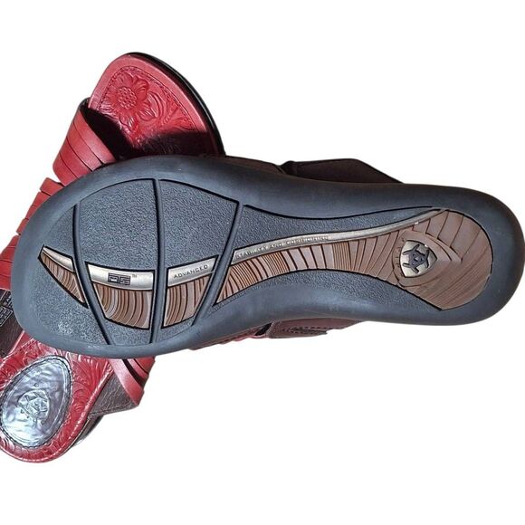 Ariat Costa Chili Sandals Women’s 8.5 Burnt Red Tooled Leather Slip-On Western - Picture 6 of 7